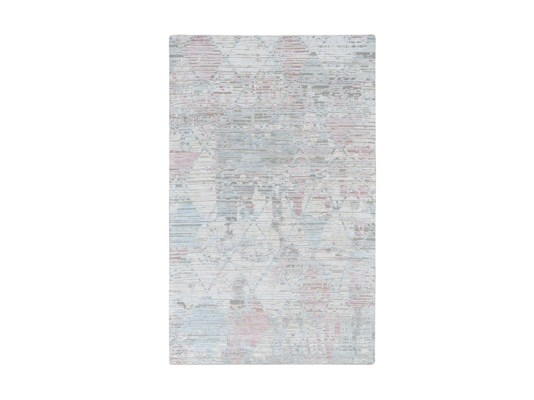 5'9" x 9'3" New Hand Knotted Ivory Wool & Silk Rectangle Oriental Rug - MOA10280986