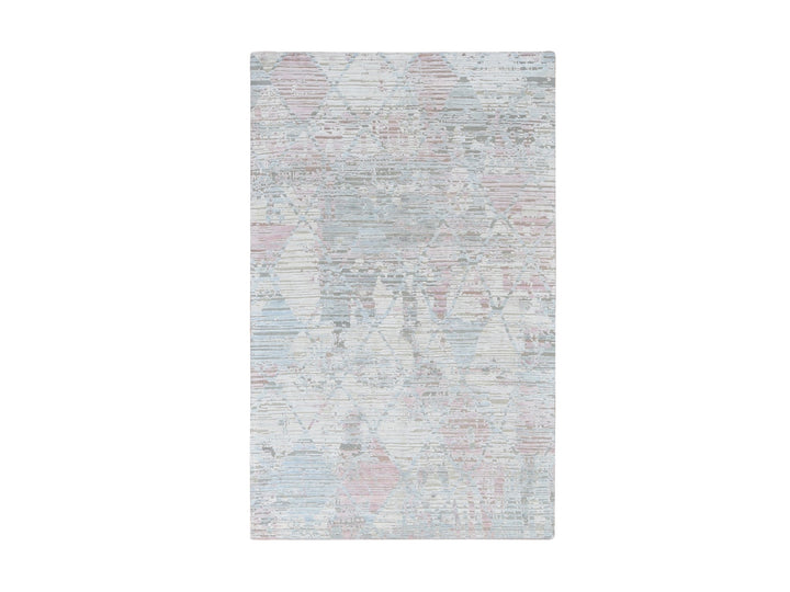 5'9" x 9'3" New Hand Knotted Ivory Wool & Silk Rectangle Oriental Rug - MOA10280986