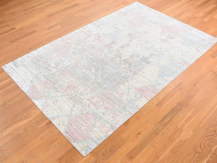 5'9" x 9'3" New Hand Knotted Ivory Wool & Silk Rectangle Oriental Rug - MOA10280986