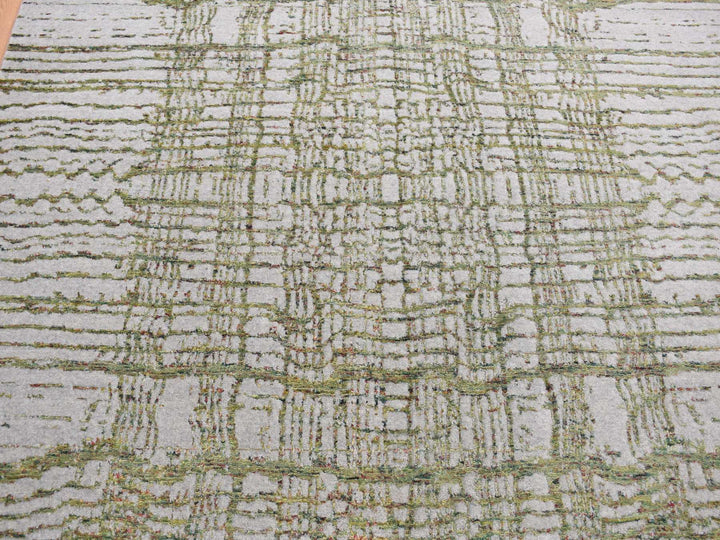 6'0" x 8'9" New Hand Loomed Grey Wool & Silk Rectangle Oriental Rug - MOA10280988