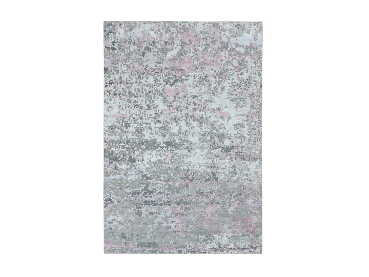 5'10" x 8'9" New Hand Knotted Pink Wool & Silk Rectangle Oriental Rug - MOA10280989