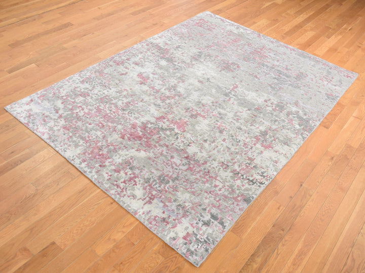 5'10" x 8'9" New Hand Knotted Pink Wool & Silk Rectangle Oriental Rug - MOA10280989