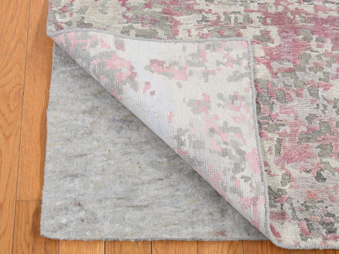 5'10" x 8'9" New Hand Knotted Pink Wool & Silk Rectangle Oriental Rug - MOA10280989