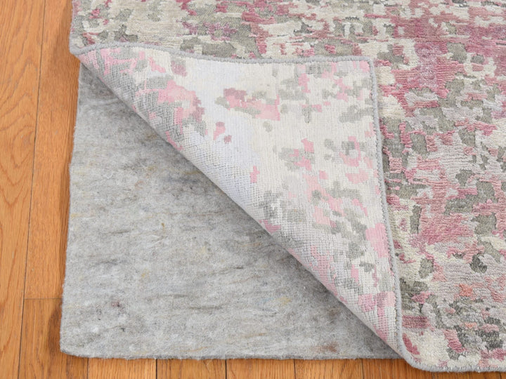 5'10" x 8'9" New Hand Knotted Pink Wool & Silk Rectangle Oriental Rug - MOA10280989