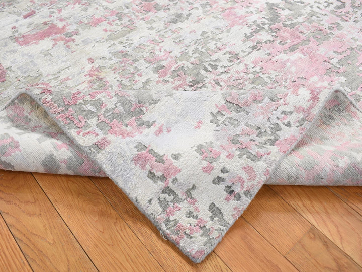 5'10" x 8'9" New Hand Knotted Pink Wool & Silk Rectangle Oriental Rug - MOA10280989