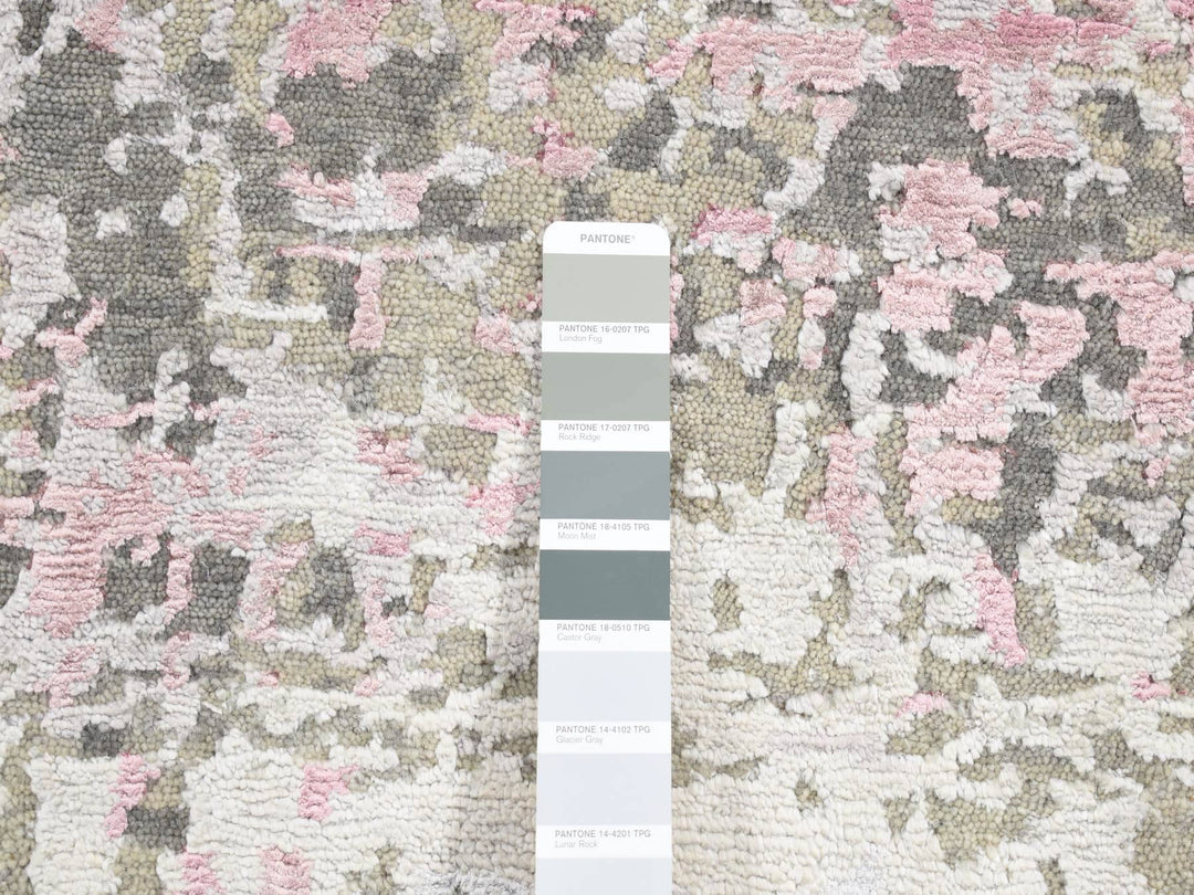 5'10" x 8'9" New Hand Knotted Pink Wool & Silk Rectangle Oriental Rug - MOA10280989