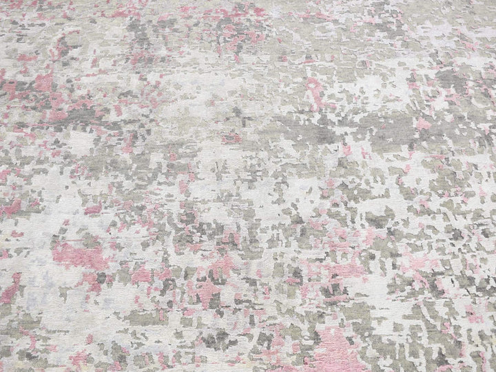 5'10" x 8'9" New Hand Knotted Pink Wool & Silk Rectangle Oriental Rug - MOA10280989