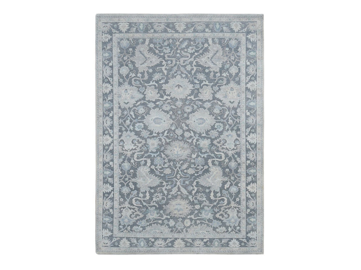 6'1" x 8'9" New Hand Knotted Grey Wool & Silk Rectangle Oriental Rug - MOA10280990