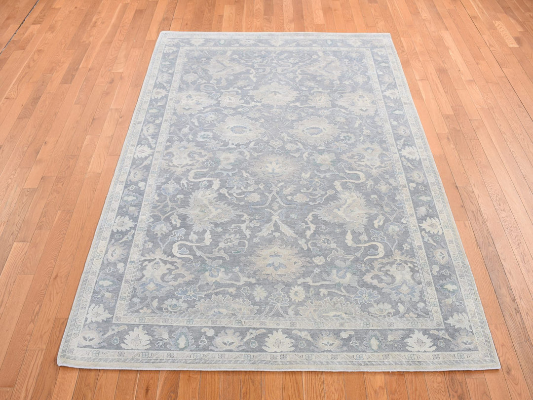 6'1" x 8'9" New Hand Knotted Grey Wool & Silk Rectangle Oriental Rug - MOA10280990