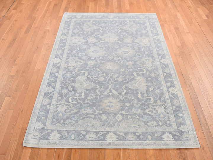 6'1" x 8'9" New Hand Knotted Grey Wool & Silk Rectangle Oriental Rug - MOA10280990