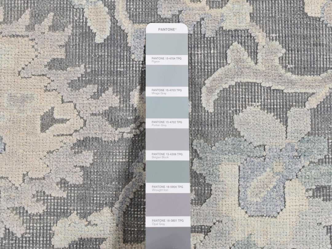 6'1" x 8'9" New Hand Knotted Grey Wool & Silk Rectangle Oriental Rug - MOA10280990