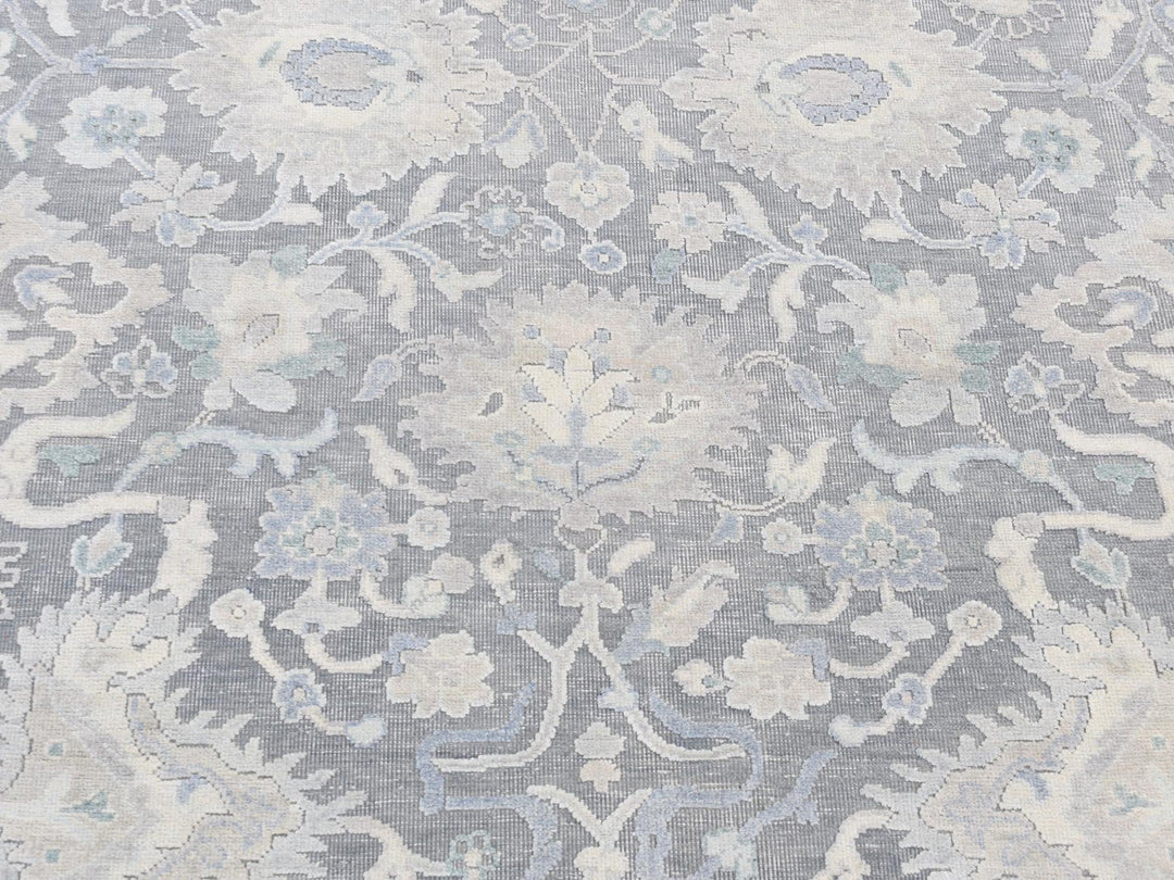 6'1" x 8'9" New Hand Knotted Grey Wool & Silk Rectangle Oriental Rug - MOA10280990