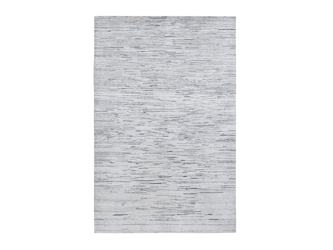 6'1" x 9'4" New Hand Knotted Ivory Wool Rectangle Oriental Rug - MOA10280991