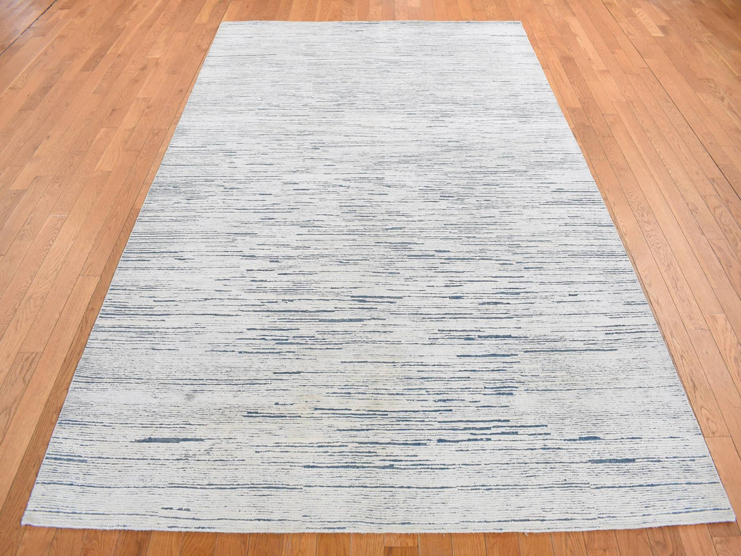 6'1" x 9'4" New Hand Knotted Ivory Wool Rectangle Oriental Rug - MOA10280991
