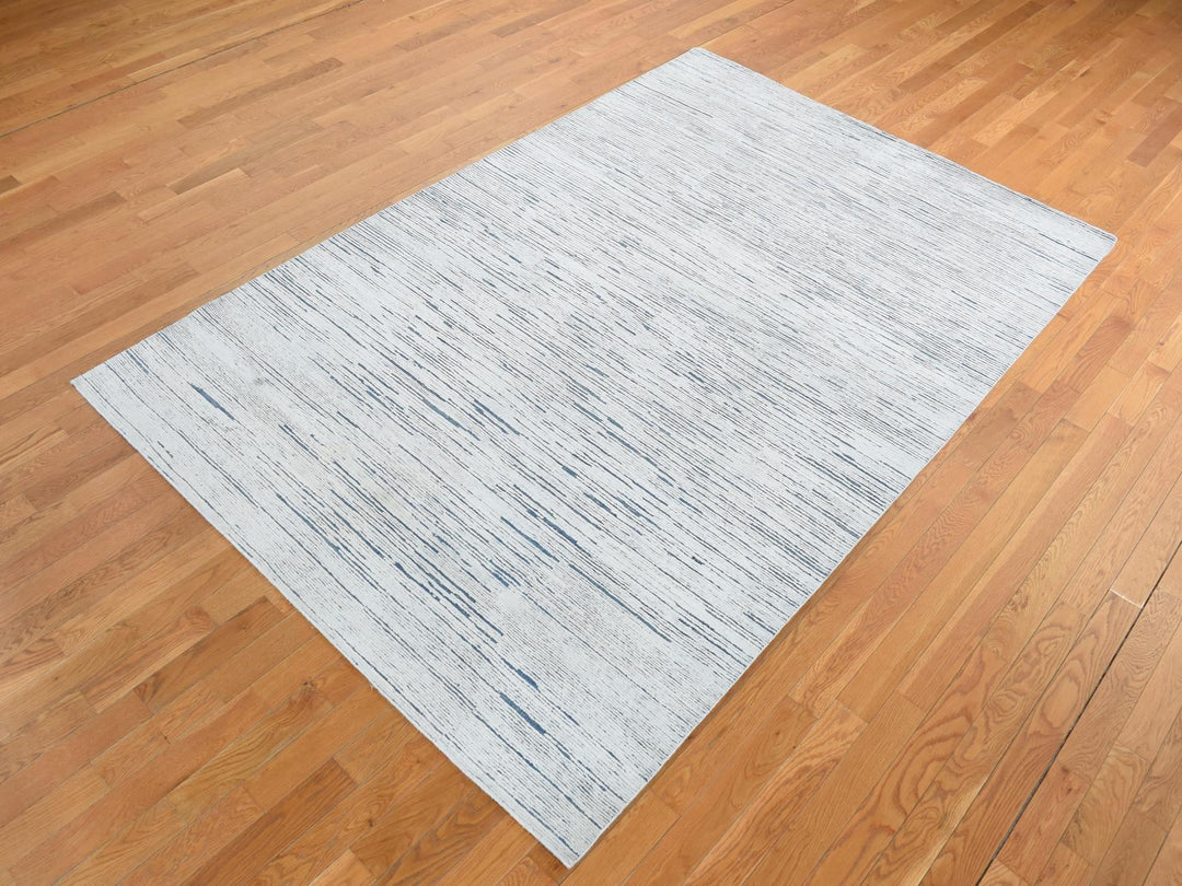 6'1" x 9'4" New Hand Knotted Ivory Wool Rectangle Oriental Rug - MOA10280991