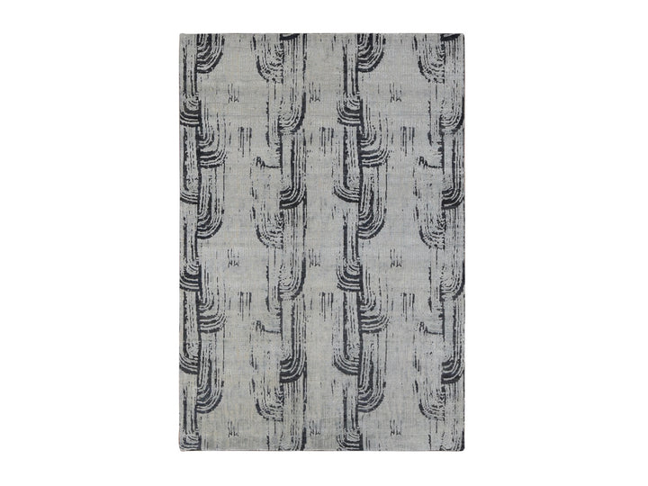6'0" x 9'0" New Hand Knotted Grey Wool & Silk Rectangle Oriental Rug - MOA10280994