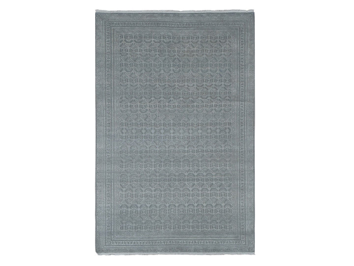 6'0" x 9'1" New Hand Knotted Grey Wool & Silk Rectangle Oriental Rug - MOA10280995