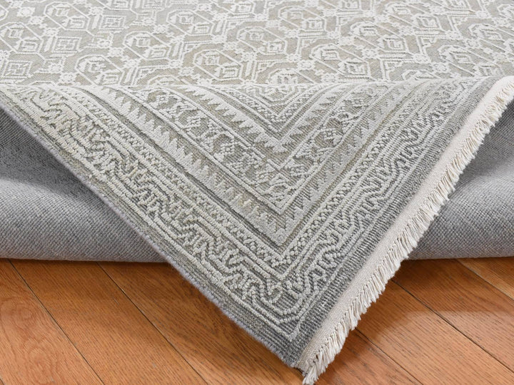 6'0" x 9'1" New Hand Knotted Grey Wool & Silk Rectangle Oriental Rug - MOA10280995