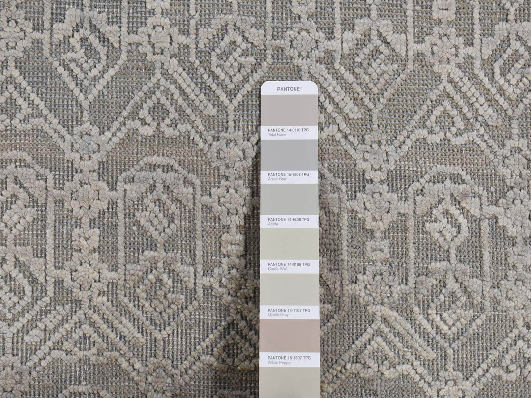6'0" x 9'1" New Hand Knotted Grey Wool & Silk Rectangle Oriental Rug - MOA10280995