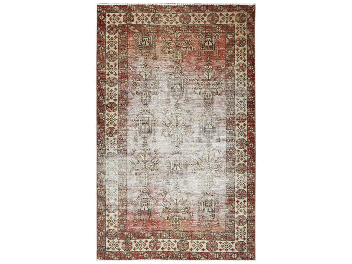 3'9" x 6'0" Vintage Hand Knotted Brown Worn Wool Rectangle Oriental Rug - MOA10281037