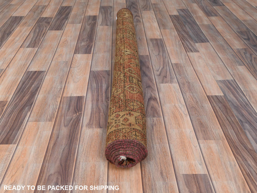 3'9" x 6'0" Vintage Hand Knotted Brown Worn Wool Rectangle Oriental Rug - MOA10281037