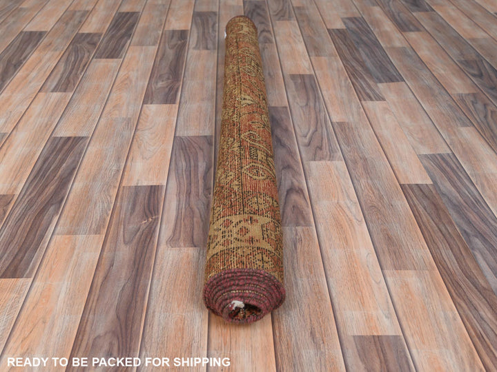3'9" x 6'0" Vintage Hand Knotted Brown Worn Wool Rectangle Oriental Rug - MOA10281037