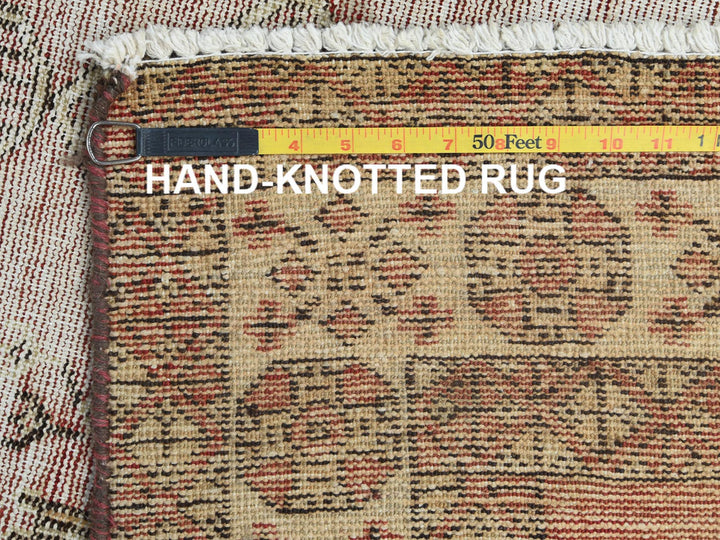 3'9" x 6'0" Vintage Hand Knotted Brown Worn Wool Rectangle Oriental Rug - MOA10281037