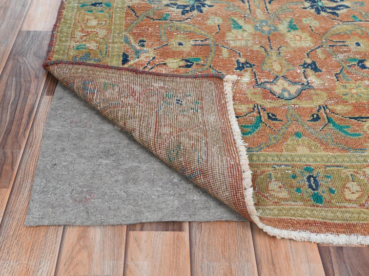 3'5" x 10'5" Vintage Hand Knotted Red Worn Wool Runner Oriental Rug - MOA10281049