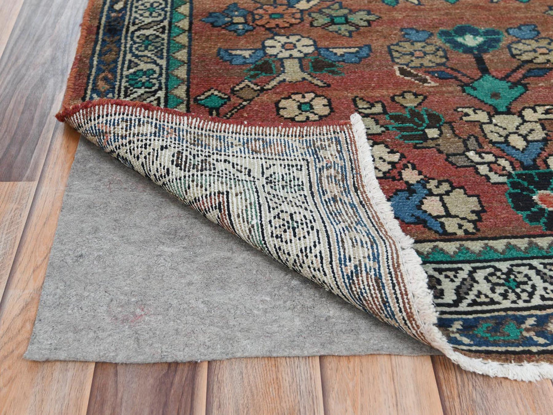 3'7" x 9'9" Vintage Hand Knotted Brown Worn Wool Runner Oriental Rug - MOA10281061
