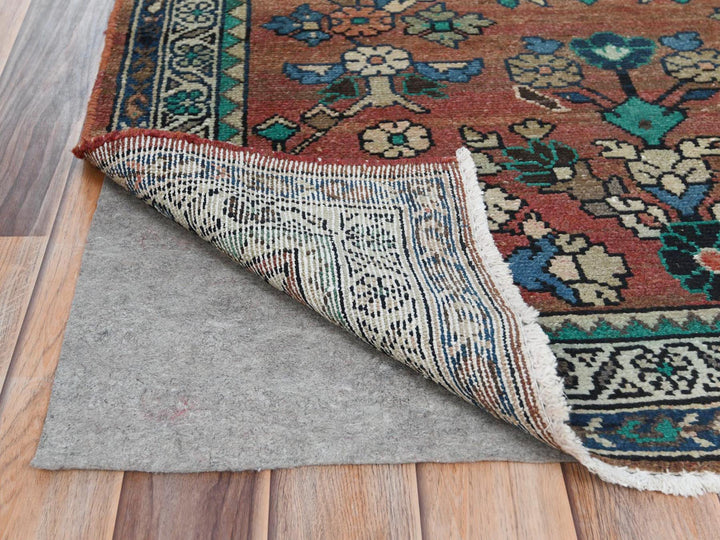 3'7" x 9'9" Vintage Hand Knotted Brown Worn Wool Runner Oriental Rug - MOA10281061