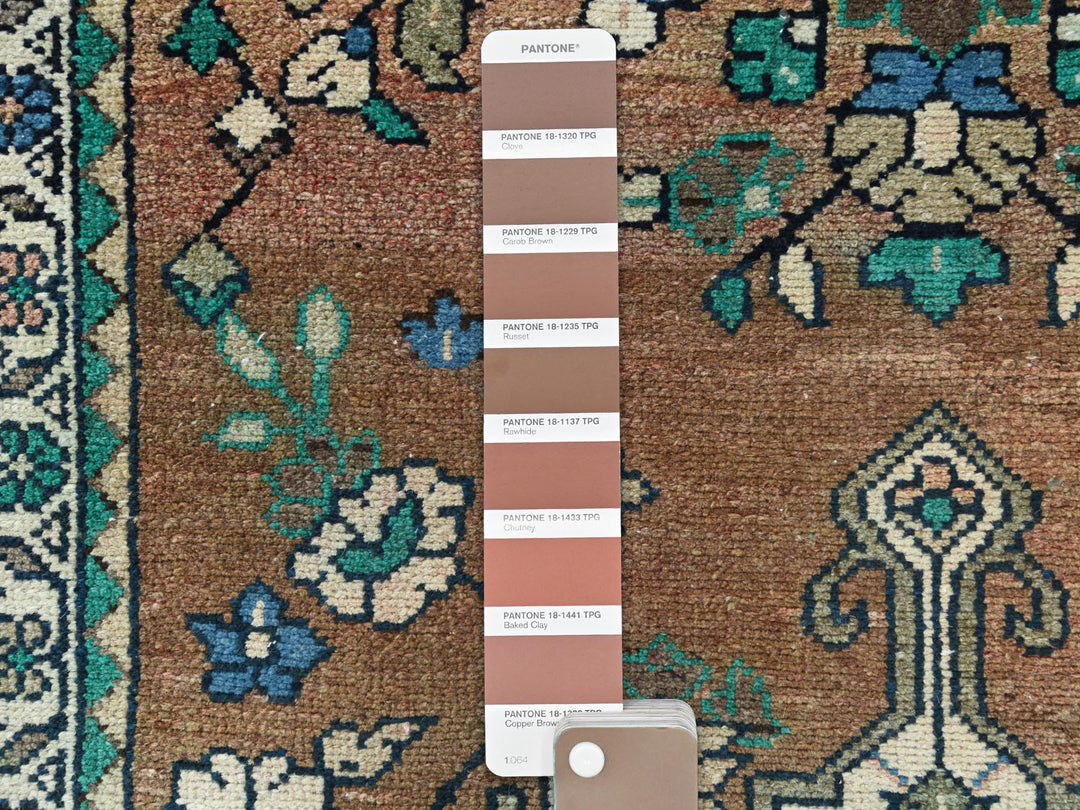 3'7" x 9'9" Vintage Hand Knotted Brown Worn Wool Runner Oriental Rug - MOA10281061