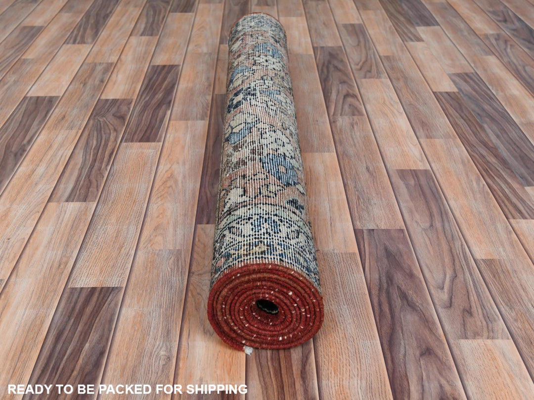 3'7" x 9'9" Vintage Hand Knotted Brown Worn Wool Runner Oriental Rug - MOA10281061