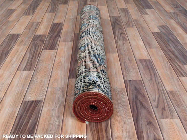 3'7" x 9'9" Vintage Hand Knotted Brown Worn Wool Runner Oriental Rug - MOA10281061