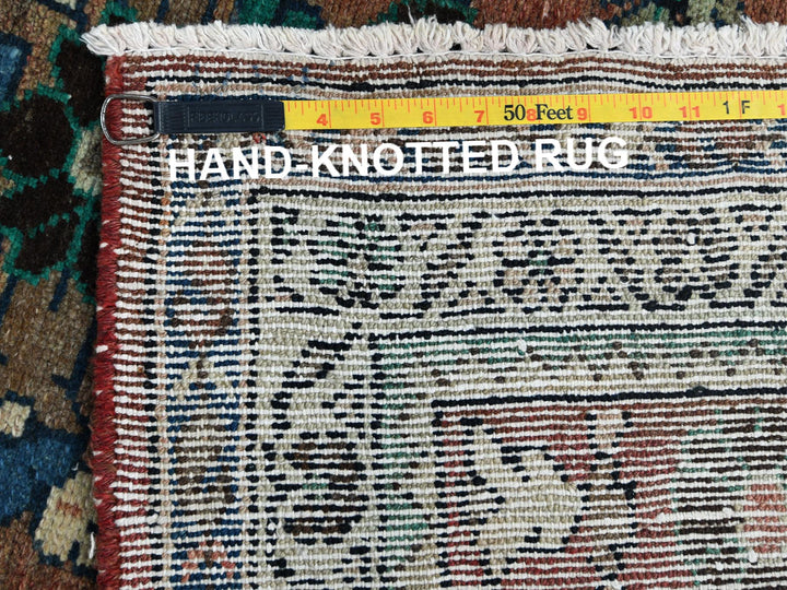 3'7" x 9'9" Vintage Hand Knotted Brown Worn Wool Runner Oriental Rug - MOA10281061
