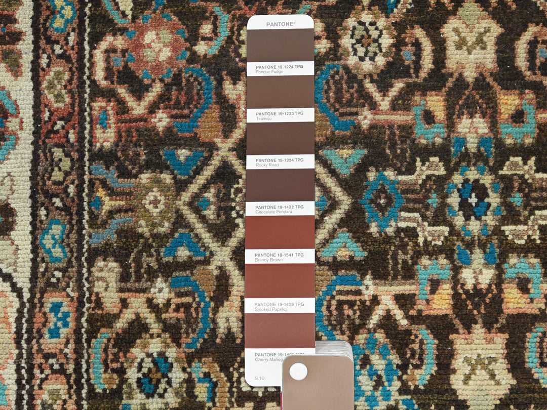 3'7" x 9'10" Vintage Hand Knotted Brown Worn Wool Runner Oriental Rug - MOA10281073