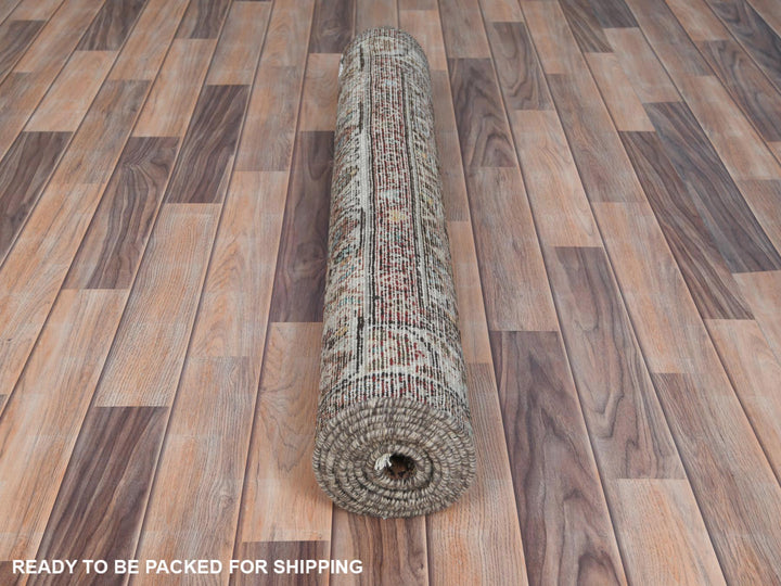 3'7" x 9'10" Vintage Hand Knotted Brown Worn Wool Runner Oriental Rug - MOA10281073