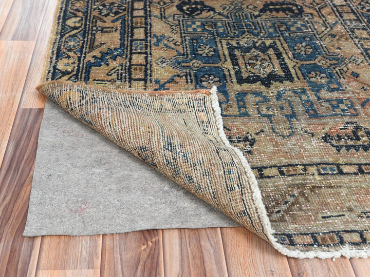 3'5" x 10'6" Vintage Hand Knotted Brown Worn Wool Runner Oriental Rug - MOA10281077