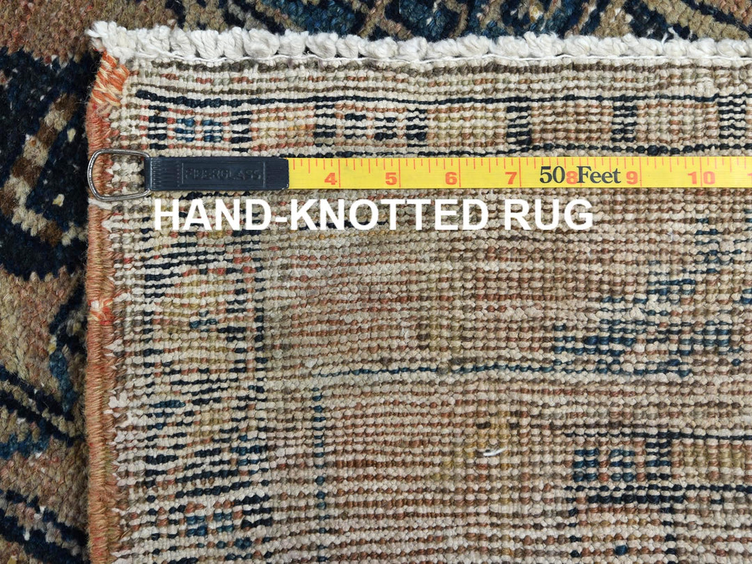 3'5" x 10'6" Vintage Hand Knotted Brown Worn Wool Runner Oriental Rug - MOA10281077