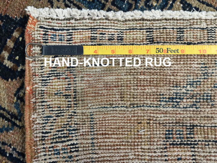 3'5" x 10'6" Vintage Hand Knotted Brown Worn Wool Runner Oriental Rug - MOA10281077