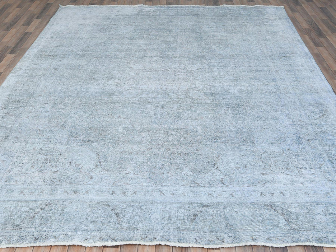 9'10" x 12'2" Vintage Hand Knotted Blue Worn Wool Rectangle Oriental Rug - MOA10281099