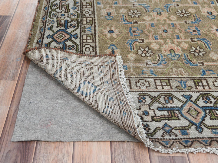 3'5" x 10'6" Vintage Hand Knotted Green Worn Wool Runner Oriental Rug - MOA10281132
