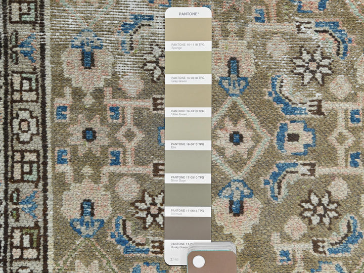 3'5" x 10'6" Vintage Hand Knotted Green Worn Wool Runner Oriental Rug - MOA10281132