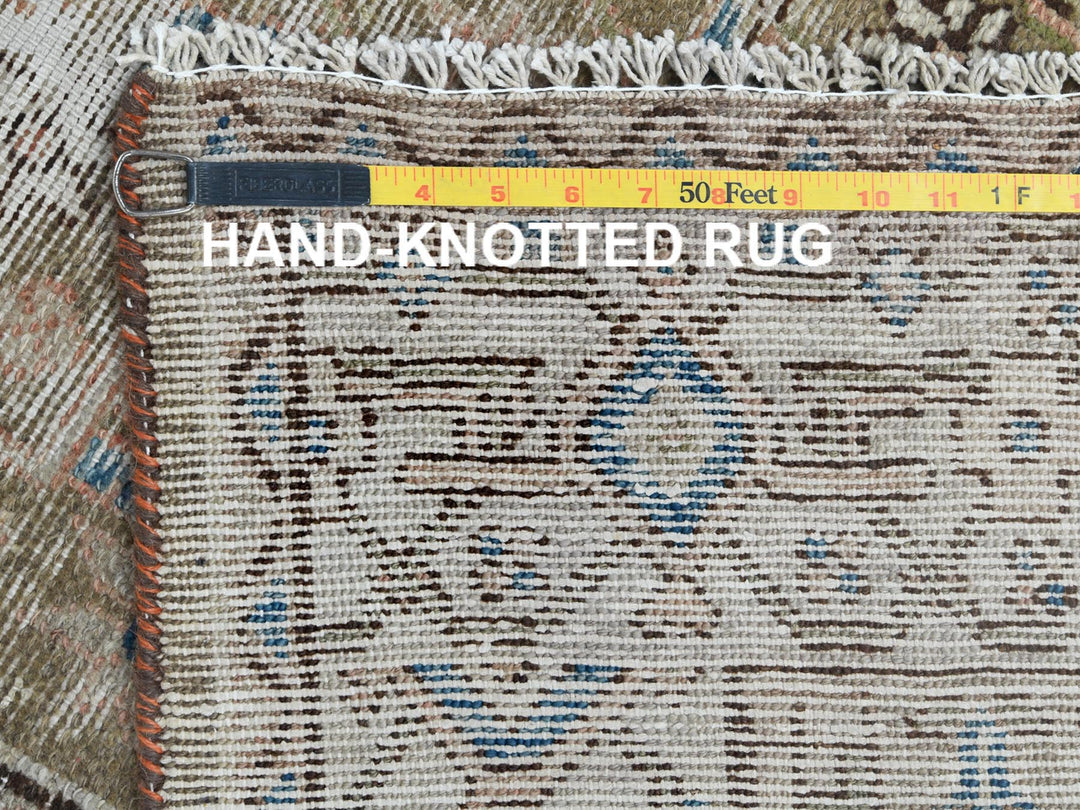 3'5" x 10'6" Vintage Hand Knotted Green Worn Wool Runner Oriental Rug - MOA10281132