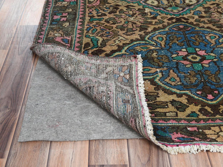 3'6" x 9'7" Vintage Hand Knotted Brown Worn Wool Runner Oriental Rug - MOA10281142