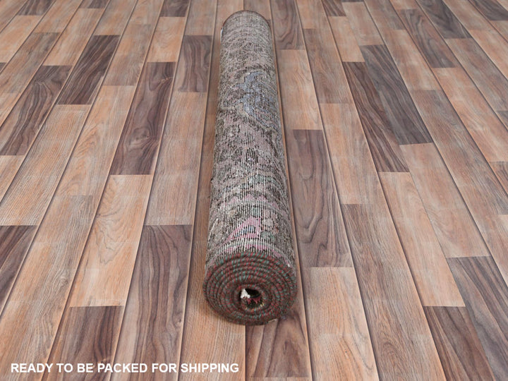 3'6" x 9'7" Vintage Hand Knotted Brown Worn Wool Runner Oriental Rug - MOA10281142