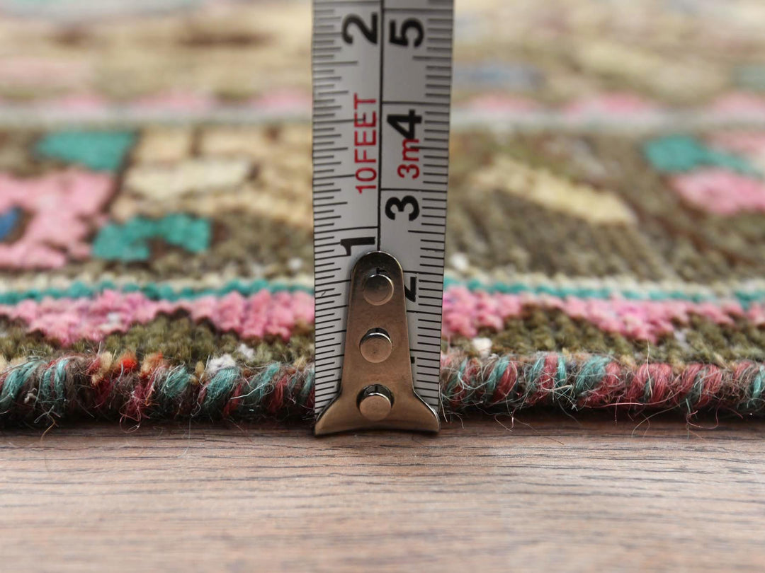 3'6" x 9'7" Vintage Hand Knotted Brown Worn Wool Runner Oriental Rug - MOA10281142
