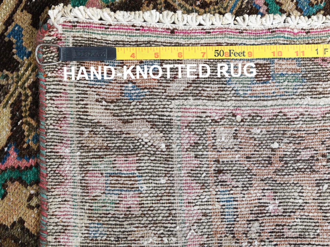 3'6" x 9'7" Vintage Hand Knotted Brown Worn Wool Runner Oriental Rug - MOA10281142