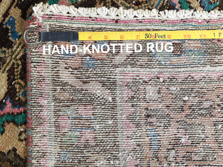 3'6" x 9'7" Vintage Hand Knotted Brown Worn Wool Runner Oriental Rug - MOA10281142