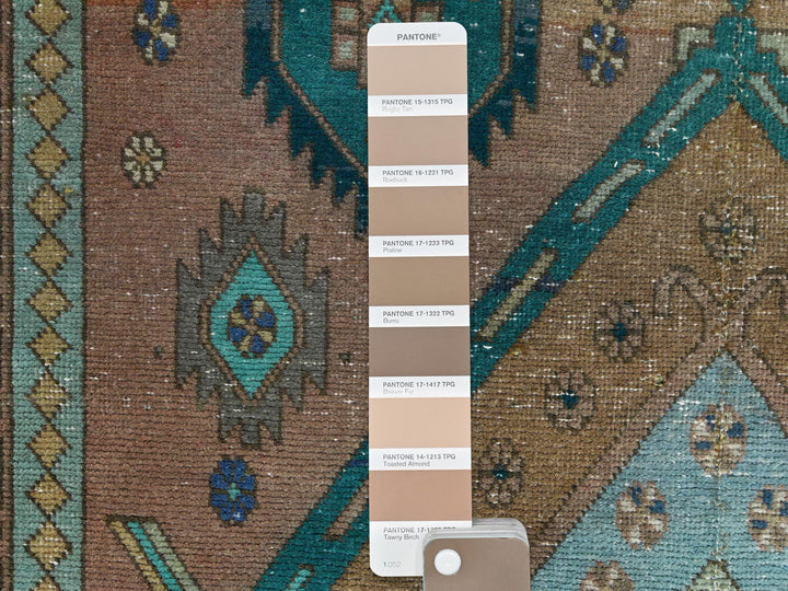 3'8" x 9'9" Vintage Hand Knotted Brown Worn Wool Runner Oriental Rug - MOA10281144