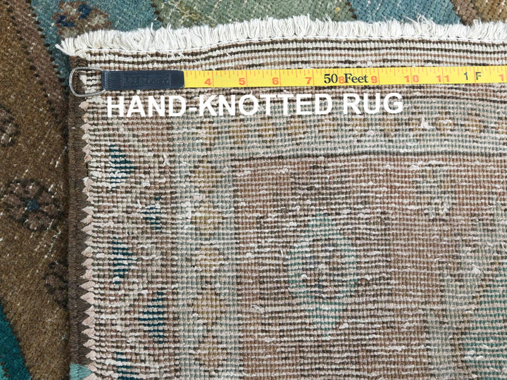 3'8" x 9'9" Vintage Hand Knotted Brown Worn Wool Runner Oriental Rug - MOA10281144